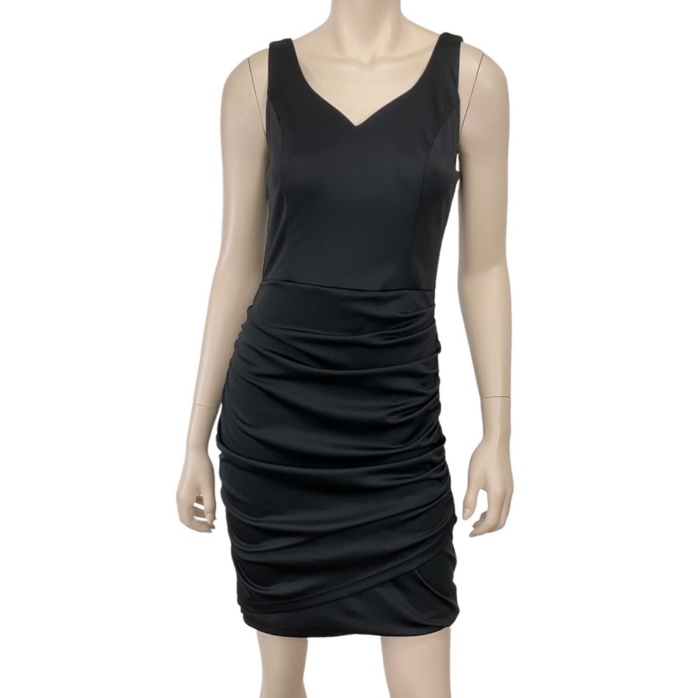 Grace Karin Dress Women Medium Black Sleeveless Bodycon Satin Ruched NWT